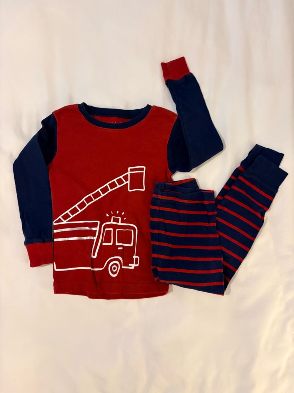 New Carter's Red and Navy Fire Truck Pajama Set
